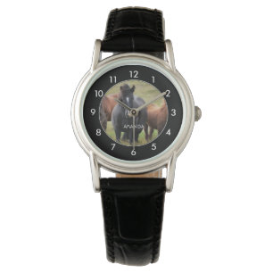 Chevaux noirs et Brown Montre personnalisée