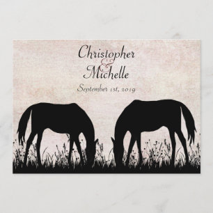 Chevaux pâturant Faire-part de mariage équestre