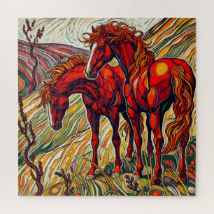 Chevaux rouges sur la montagne 600 Piece Puzzle