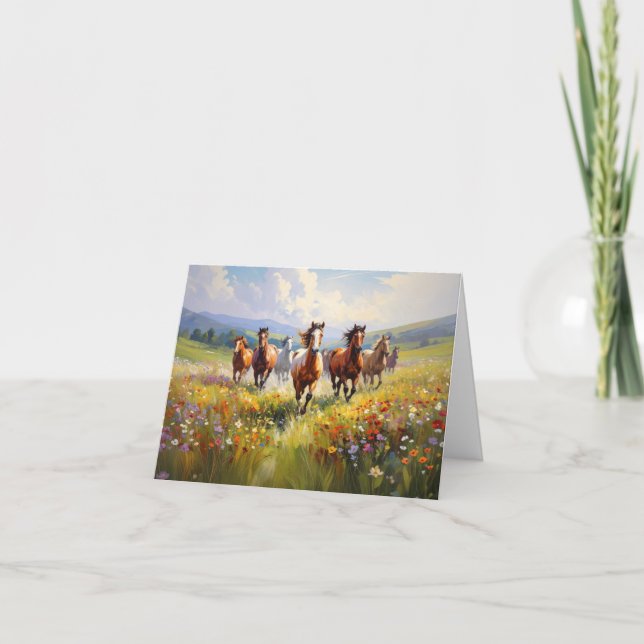 Chevaux Sauvages Courant dans une Prairie de Fleur (Devant)