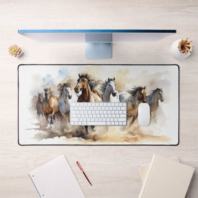 Chevaux sauvages Mustangs Moderne Equestre Aquarel (Bureau 1)