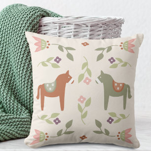 Chevaux scandinaves Motif Floral Jeter Oreiller