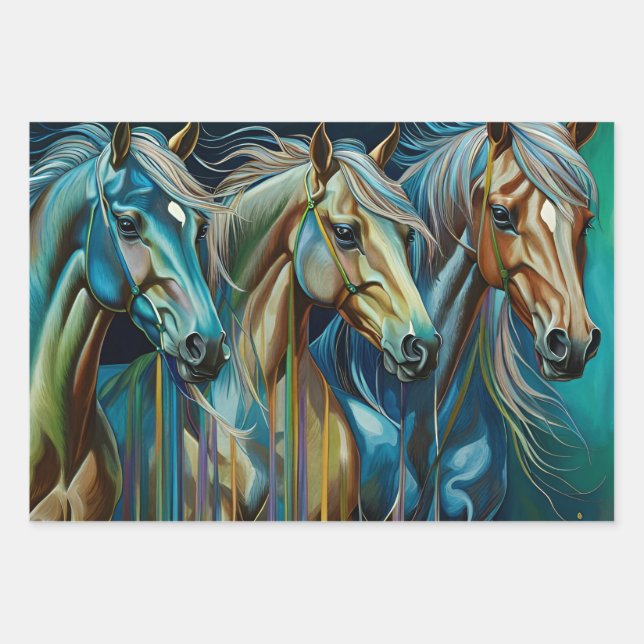 Chevaux Turquoises, Papier à envelopper Jeu plat d (Devant)