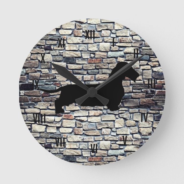 Cheveux de fil Dachshund Faux Brick Mur Horloge (Recto)
