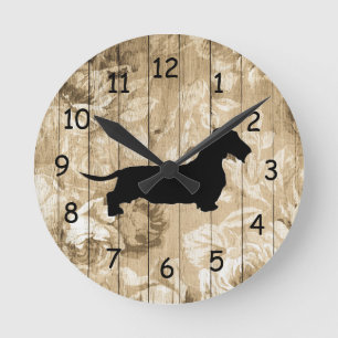 Cheveux de fil Dachshund Faux Mur de bois Horloge