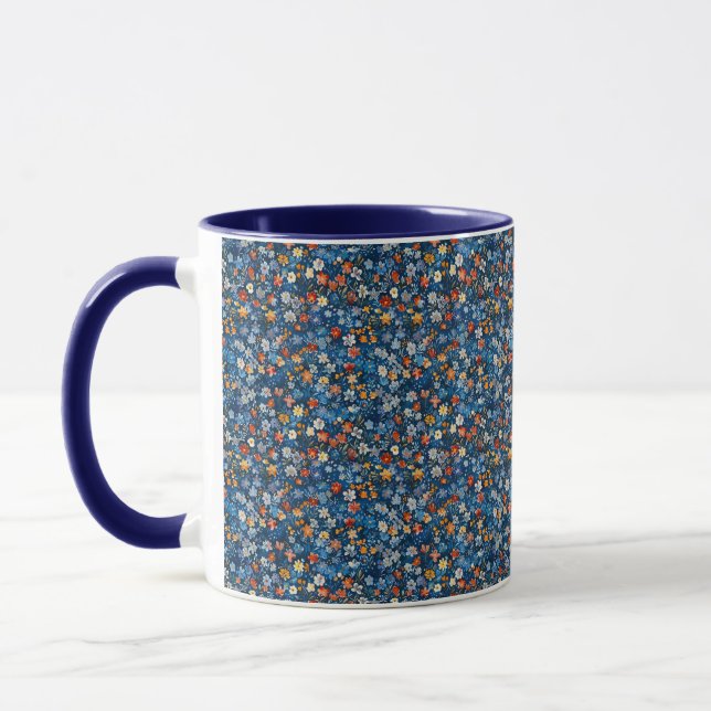 Cheveux Fleur sauvage Imprimer Indigo Blue Mug (Gauche)