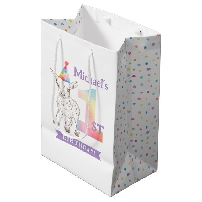 Chèvre 1er Anniversaire Sac cadeau - Mignonne anim (Devant Angle)