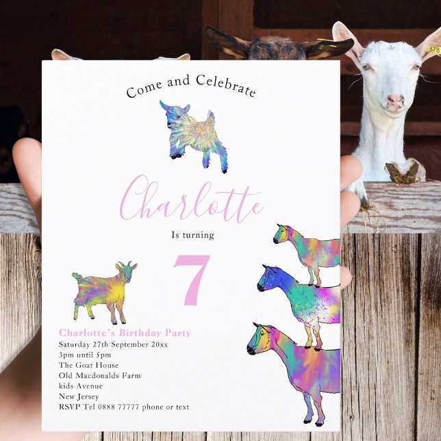 Chèvre à thème Anniversaire du budget de la fête (Goat themed 7th birthday party budget invitation watercolor farm animals )