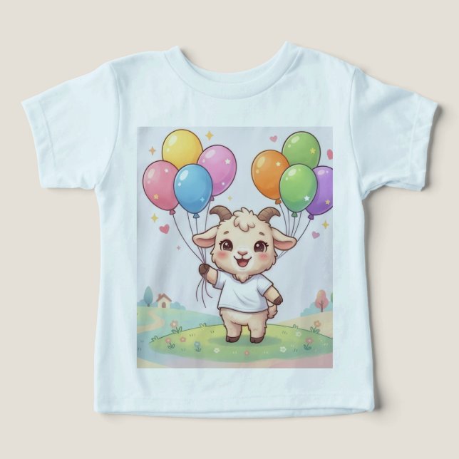 Chèvre de dessin animé adorable avec des ballons c (Design Recto)