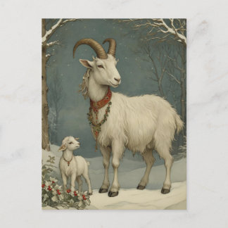 Chèvre de Yule vintage, Carte de Joyeux Temps des