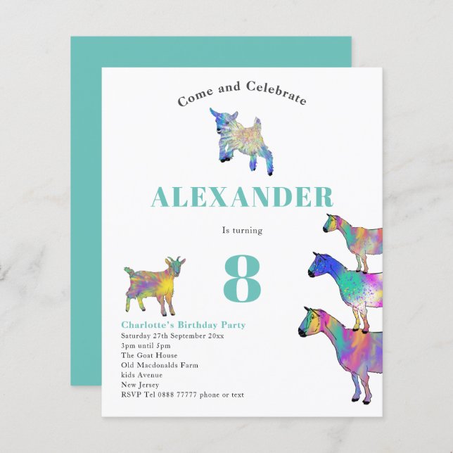 Chèvres colorées Aquarelle fête d'anniversaire (Devant / Derrière)