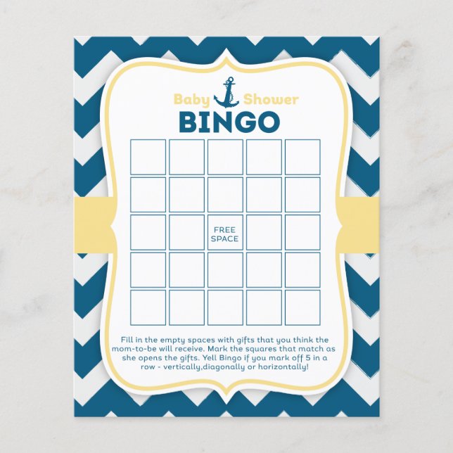 Chevron Ancre Nautical Baby Bingo Card (Devant)