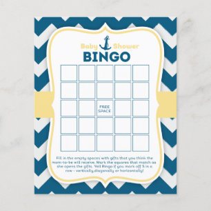 Chevron Ancre Nautical Baby Bingo Card