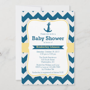 Chevron Ancre Nautique Baby Shower Invitations