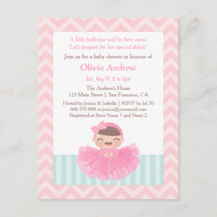 Chevron Ballerina Girl Baby Shower Invitations