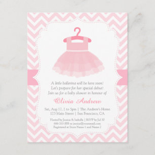 Chevron Ballerina Girl Baby Shower Invitations