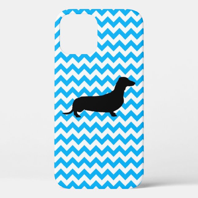 Chevron Bébé Bleu Avec Coque Silhouette Dachshund- (Verso)