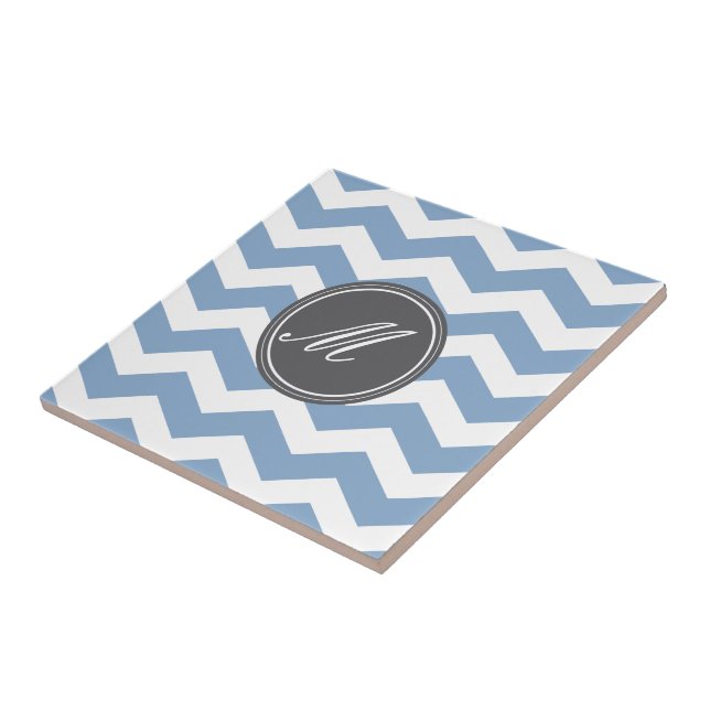 Chevron bleu avec carreaux Monogram (Côté)