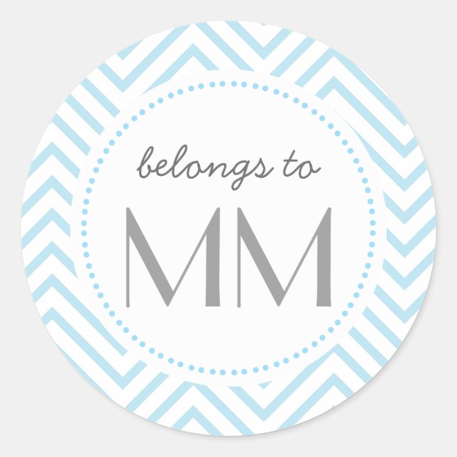 Chevron bleu décoré d'un monogramme - étiquettes (Devant)