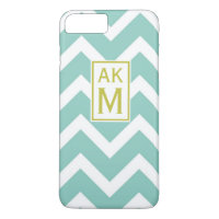 Chevron bleu et blanc Monogram iPhone 7 Plus Coque