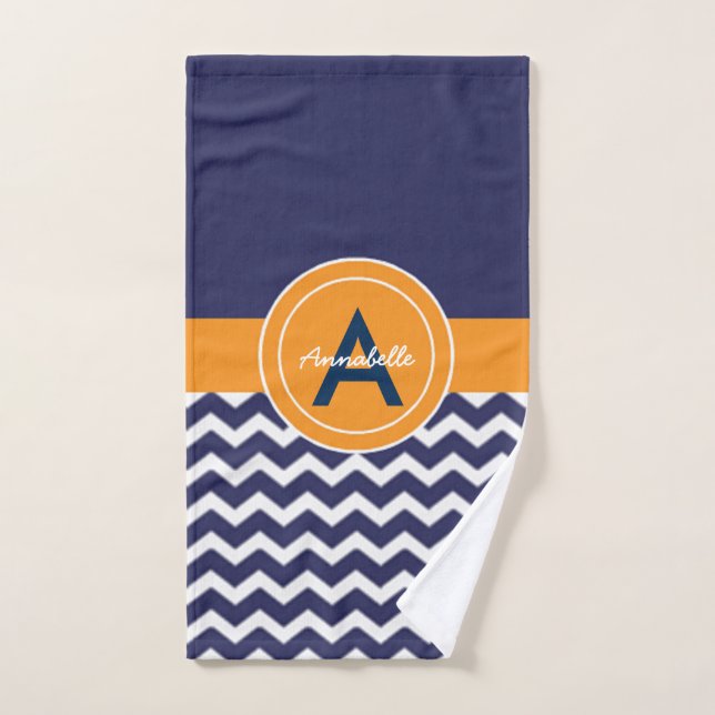 Chevron bleu foncé orange (Serviette à main)