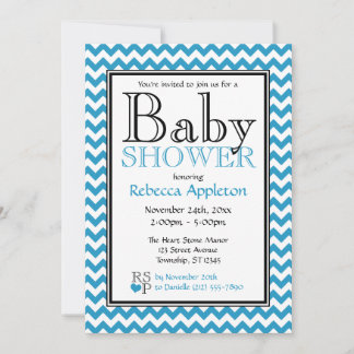 Chevron Blue & White Baby Shower Invitations