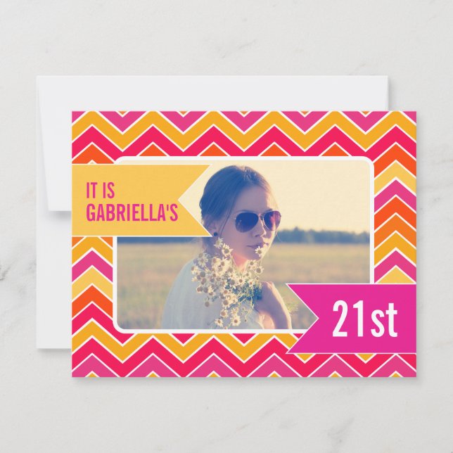 Chevron brillant photo 21e anniversaire invitation (Devant)