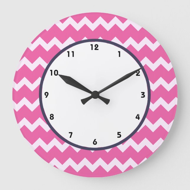 chevron cerise à la mode blanc rétro horloge rose (Recto)