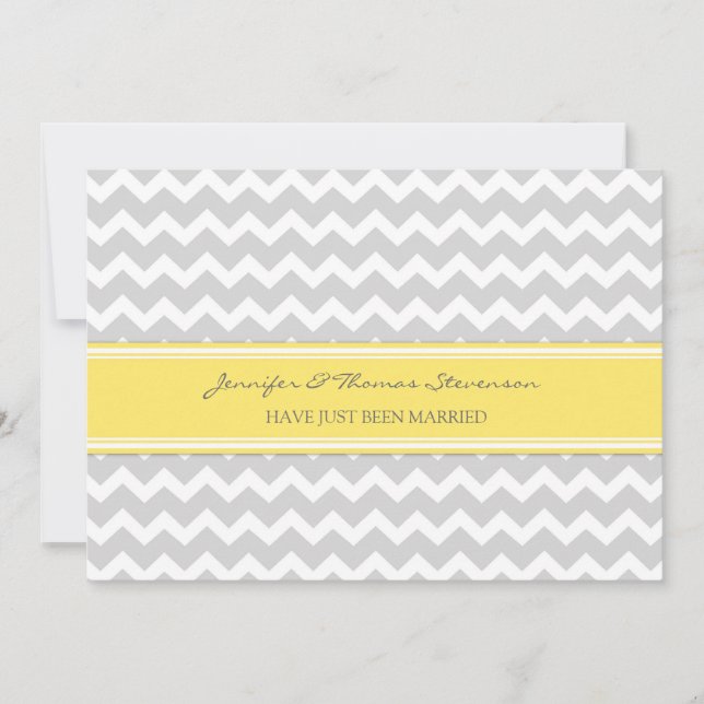 Chevron citron gris Juste Marié Cartes Faire-part (Devant)