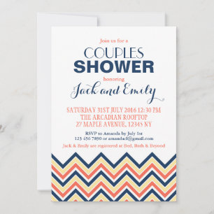 Chevron Couples Douche Invitation Corail Et Bleu
