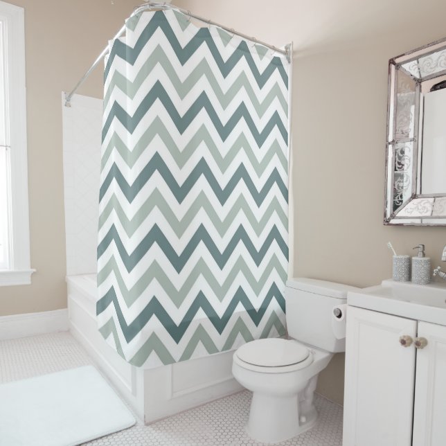 Chevron en rideau de douche gris et blanc (En situation)