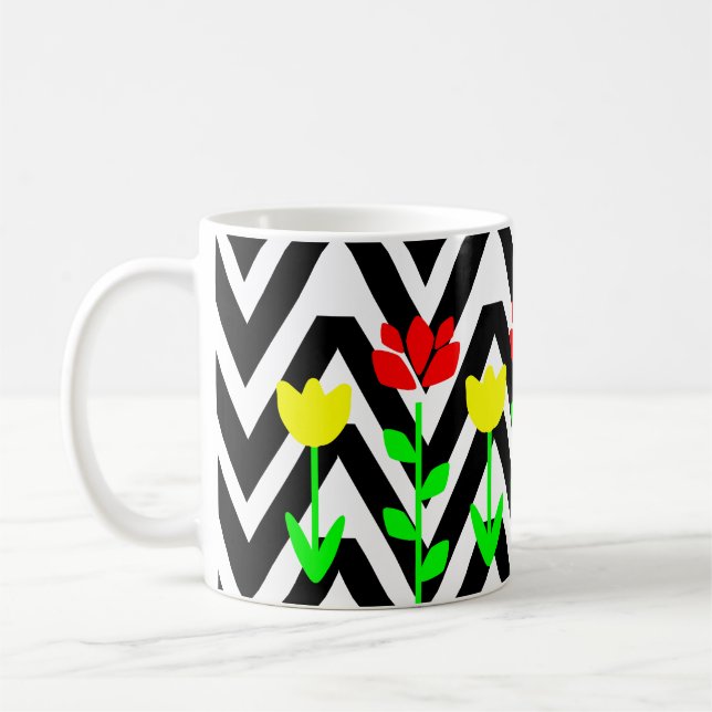 Chevron et fleurs Mug Floral moderne (Gauche)