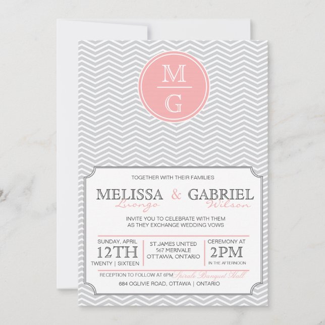 Chevron Faire-part de mariage rose moderne (Devant)