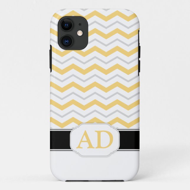 Chevron gris et jaune Monogram iPhone 5 Coque (Dos)