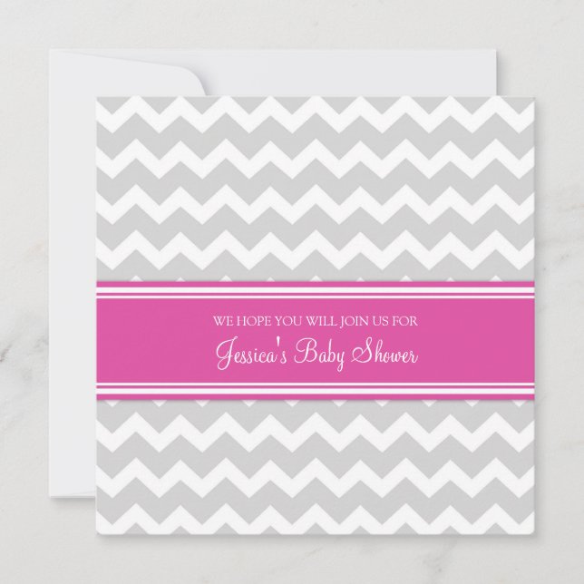 Chevron gris rose Invitations de douches pour bébé (Devant)