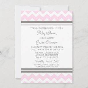 Chevron gris rose Invitations de douches pour bébé
