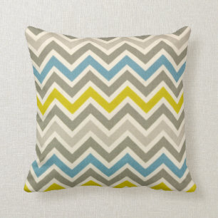 Chevron jaune gris bleu Jaune oreiller