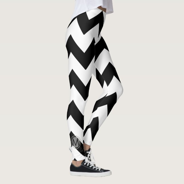 Chevron L Motif Cute Leggings noirs Monogrammes (Droite)
