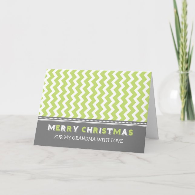 Chevron Lime Grey Grandma Joyeuse Carte de Noël (Devant)