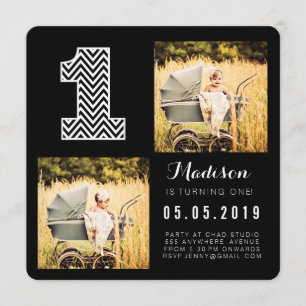 Chevron noir et blanc 1er anniversaire Cartes phot