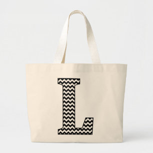 Chevron noir et blanc "L" sac de fourre-tout de