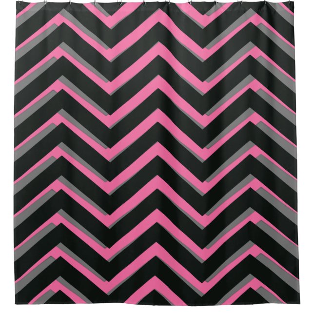 chevron noir gris rose Motif rideau de douche (Devant)