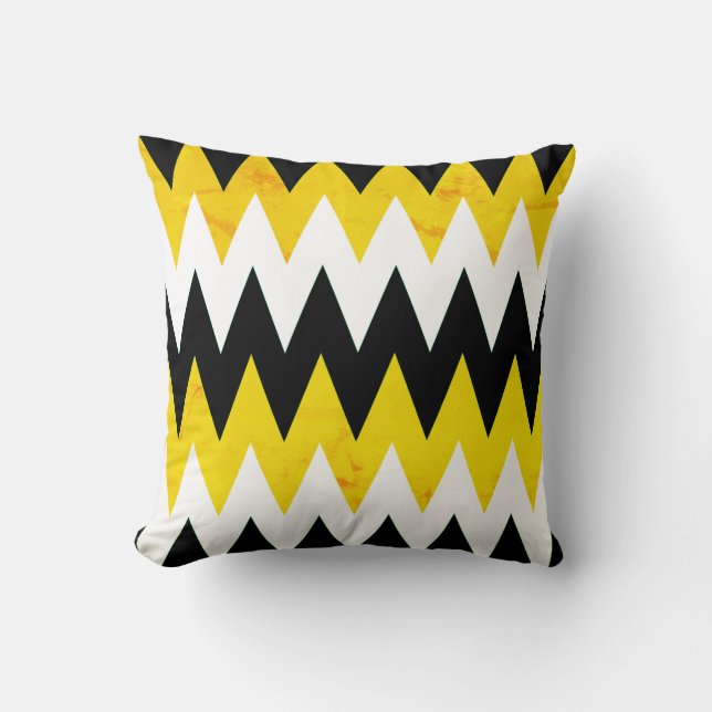 Chevron noir jaune et blanc imprimé oreiller à lan (Recto)