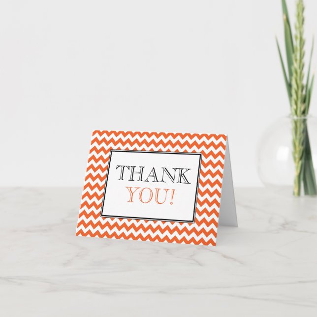 Chevron Orange & Carte de remerciements blanc (Devant)