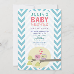 Chevron Owls in Tree Baby shower Invitation
