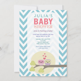 Chevron Owls in Tree Baby shower Invitation
