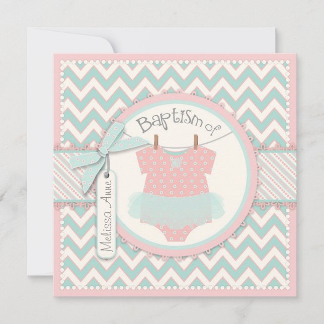 Chevron Print et Tutu Baptism Invitation (Devant)