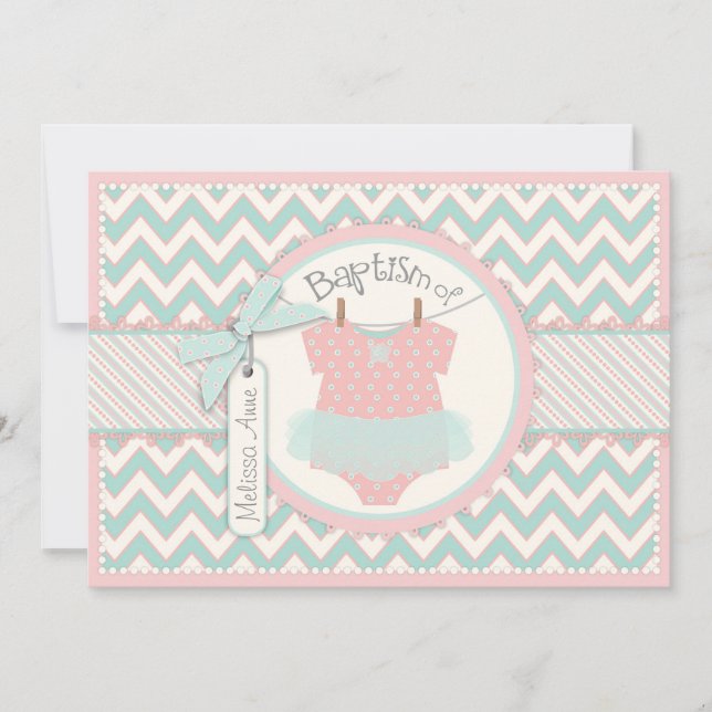 Chevron Print et Tutu Baptism Invitation SQ-PKGY2 (Devant)