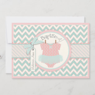 Chevron Print et Tutu Baptism Invitation SQ-PKGY2