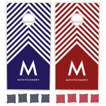 Chevron rayures bleu marine rouge Monogramme Nom d